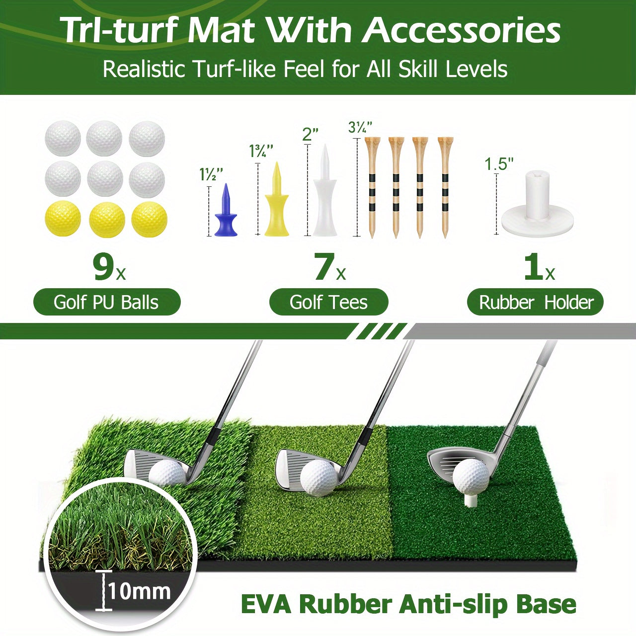 Golf Practice Net with Mat Set 10x7ft – Heavy Duty Backyard Hitting Net with 3-in-1 Turf Mat, Golf Balls & Carry Bag for Indoor & Outdoor Training