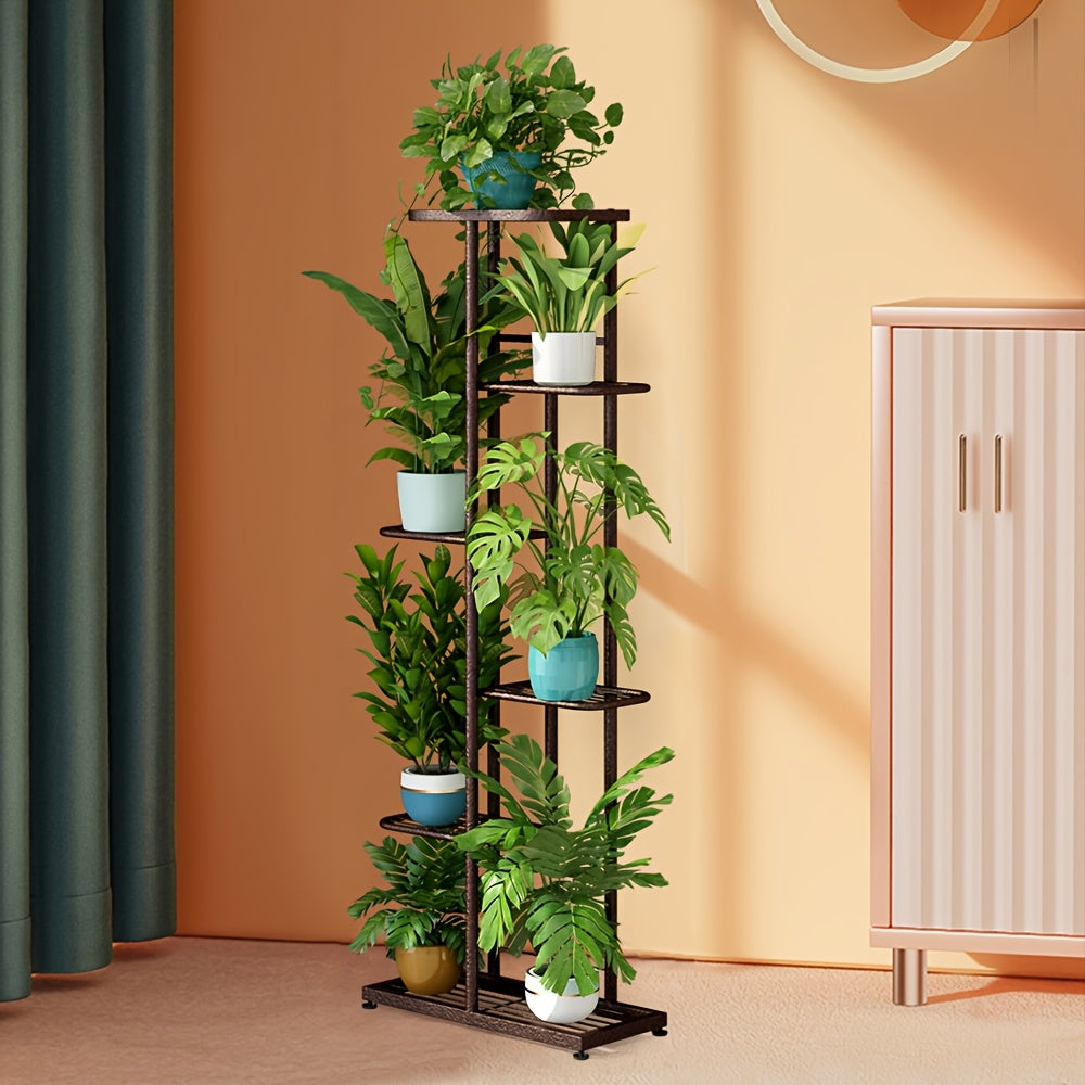 Metal Plant Stand Multi-Tier Indoor Outdoor – 5, 6 or 7 Pot Flower Rack for Living Room, Balcony & Corner Display, Anti-Rust Finish, Dark Grey Bronze Green White