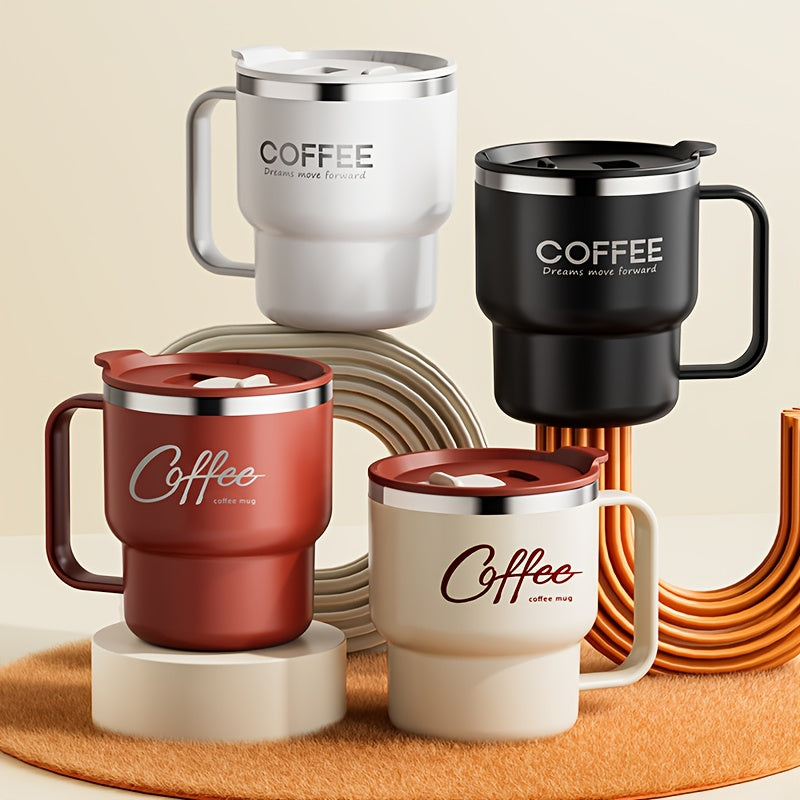Stainless Steel Insulated Coffee Cup 13.53oz Double Wall Vacuum with Spill-Proof Lid - Wide Mouth Travel Mug with Ergonomic Handle for Hot Cold Drinks - Office Travel Home Gift Red Black White Yellow