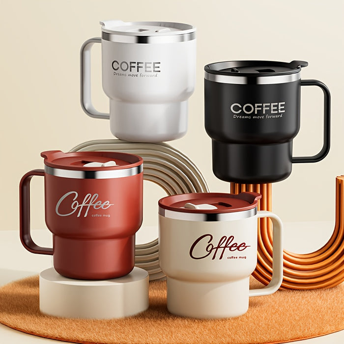 Stainless Steel Insulated Coffee Cup 13.53oz Double Wall Vacuum with Spill-Proof Lid - Wide Mouth Travel Mug with Ergonomic Handle for Hot Cold Drinks - Office Travel Home Gift Red Black White Yellow