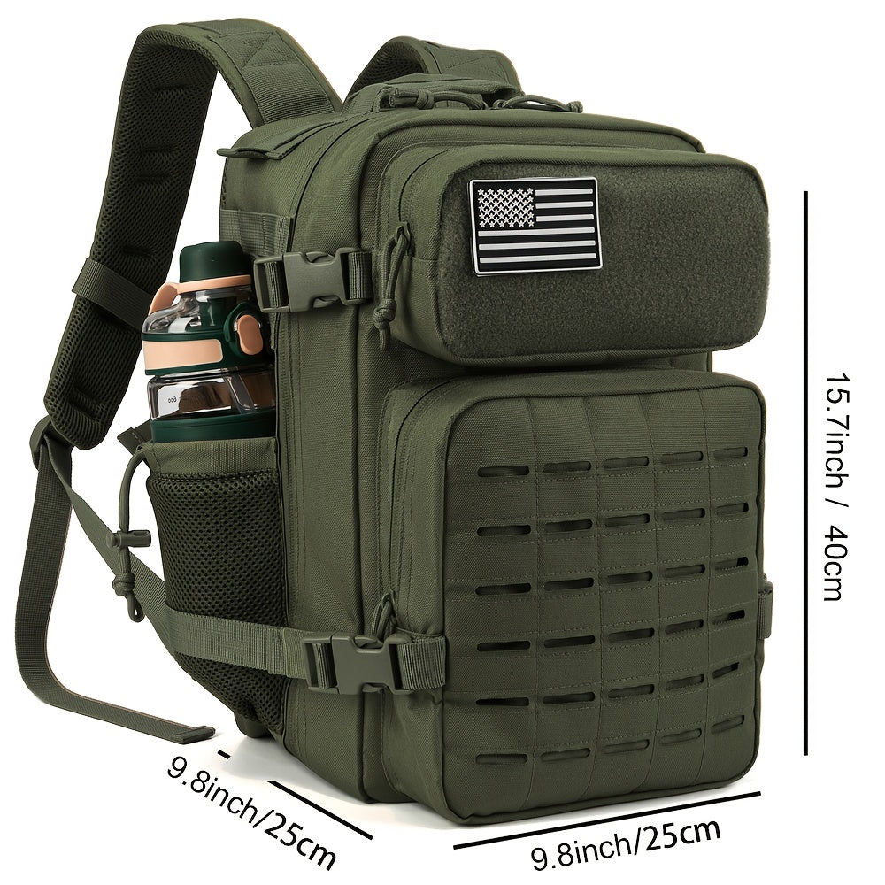 Tactical MOLLE Backpack 6.6 Gal – 180° Flat Open Hiking Camping Daypack with Laptop Compartment & Dual Cup Holders, Heavy-Duty Gym Sports Travel Bag | 9 Colors