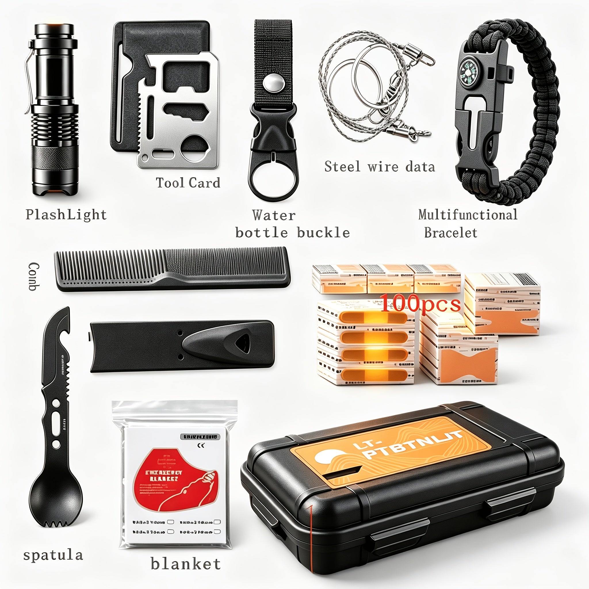 Survival Kit Multi-Tool Emergency Gear Set 12–115 Pcs with Magnesium Fire Starter – Camping Hiking Outdoor Adventure Essentials – Multiple Styles – Cool Gift for Men Dad Husband Boyfriend Teen