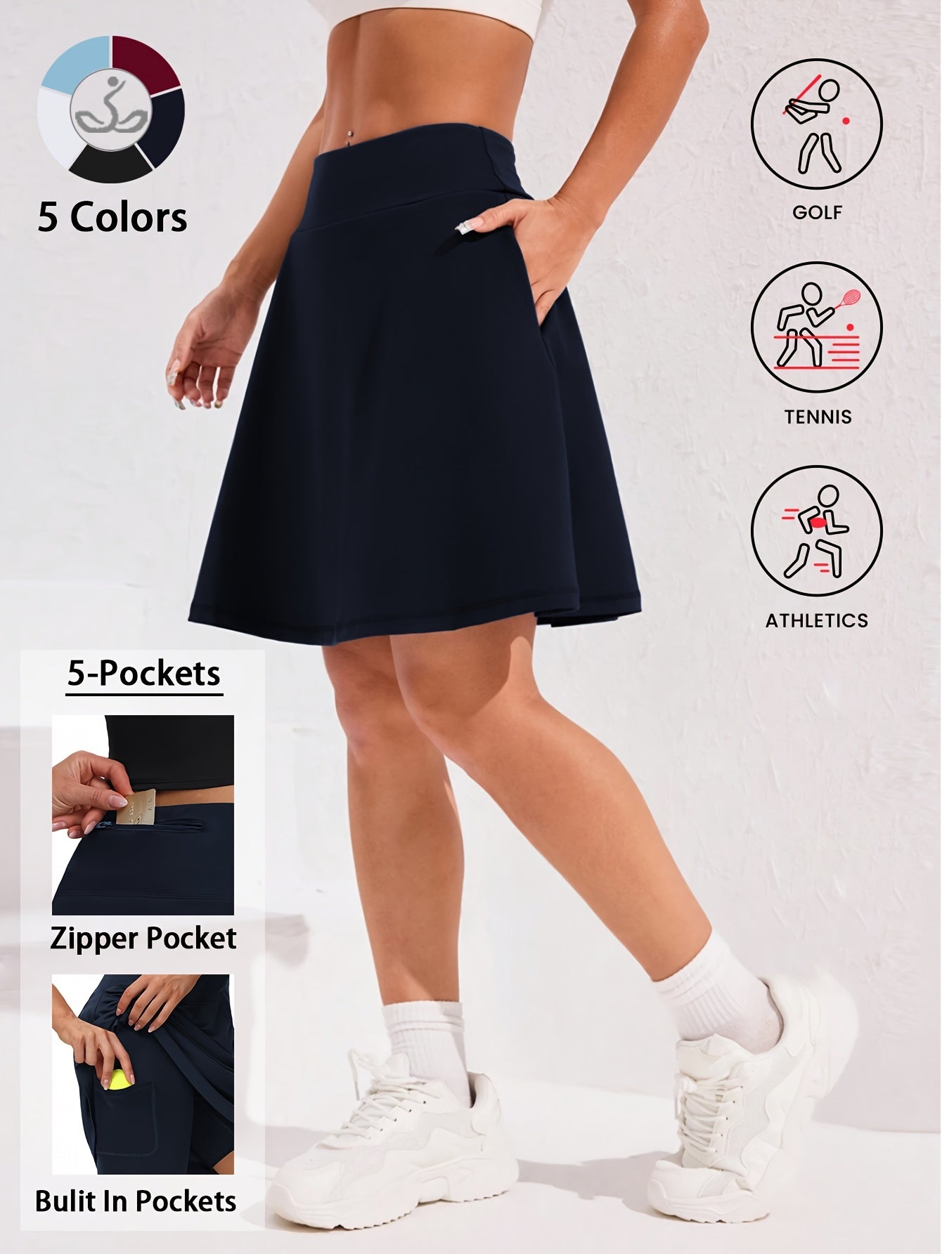 Women's Knee-Length Skort 20-Inch High Waist with 5 Pockets Built-In Shorts Long Athletic Skirt for Tennis Golf Workout Casual Wear S-XXL