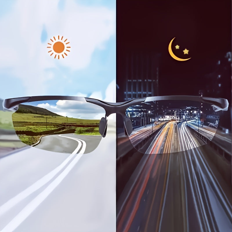 Day & Night Driving Glasses Set – UV400 Anti-Glare Half Frame Sunglasses for Safe Driving, Racing & Outdoor Use | Improves Visibility in Daytime & Nighttime Conditions