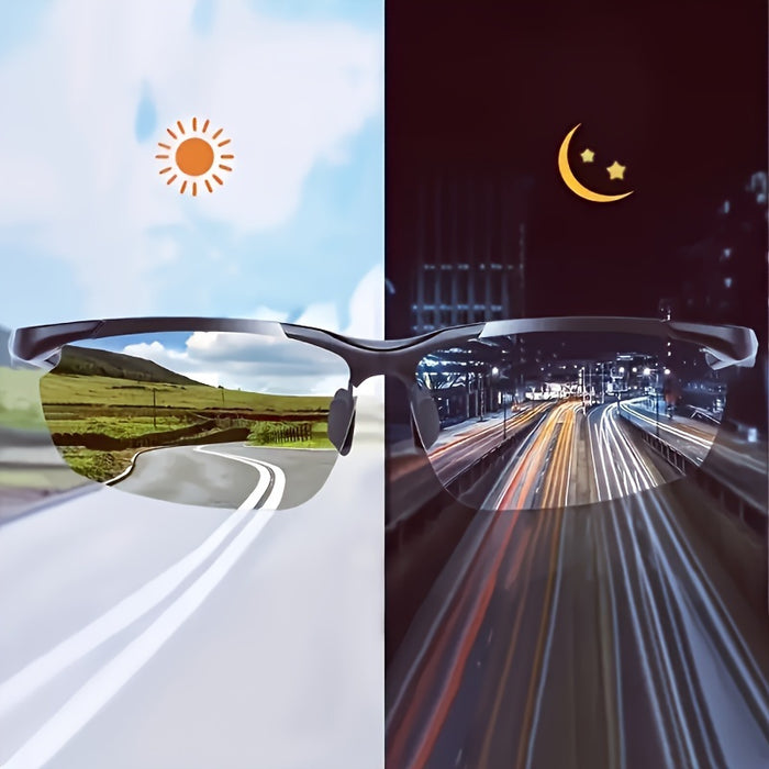 Day & Night Driving Glasses Set – UV400 Anti-Glare Half Frame Sunglasses for Safe Driving, Racing & Outdoor Use | Improves Visibility in Daytime & Nighttime Conditions