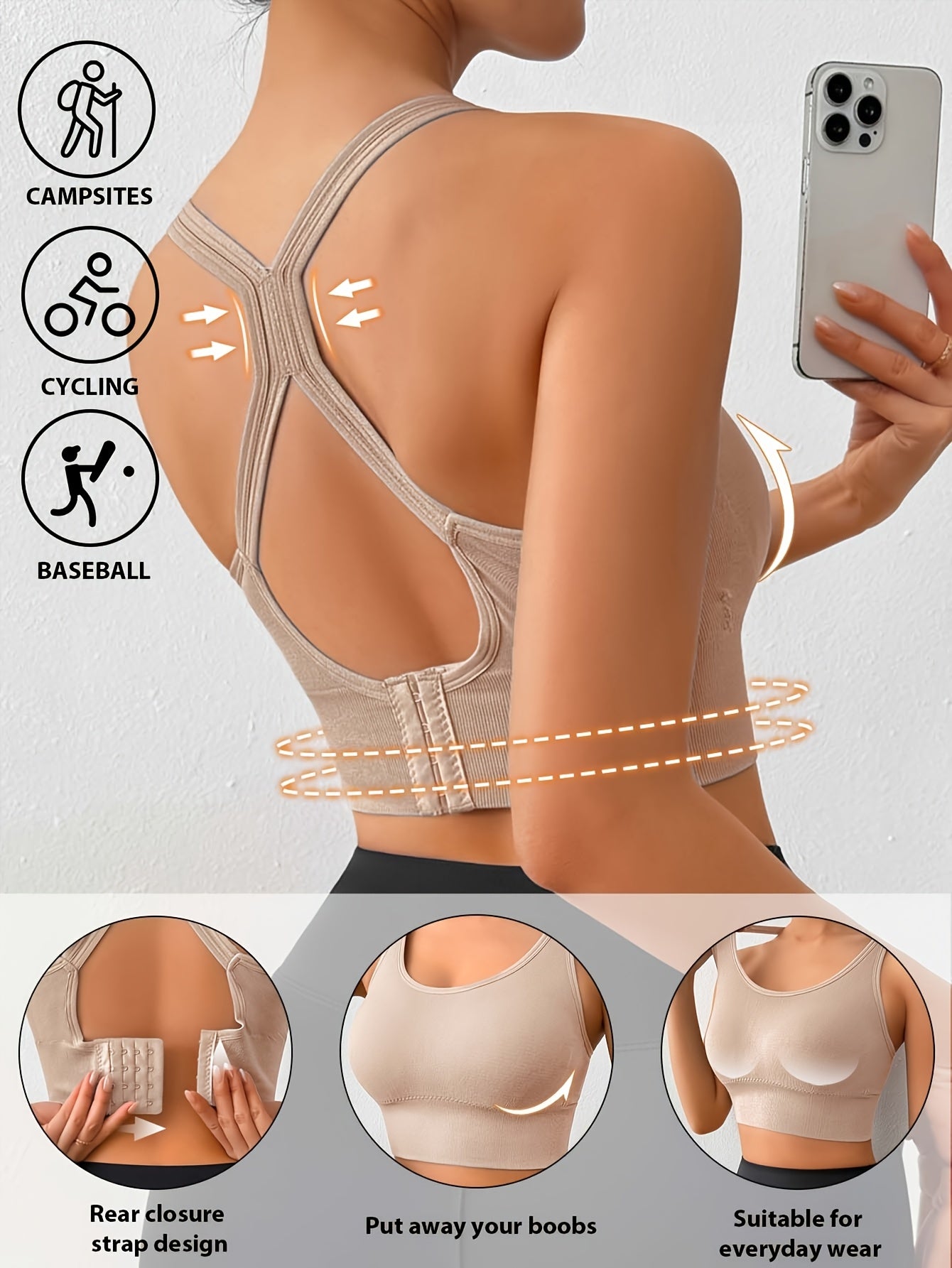 Women's Posture Corrector Racerback Sports Bra – Wireless Push Up Back Support Bra, Breathable Seamless Activewear for Yoga, Gym & Daily Wear M-XXL