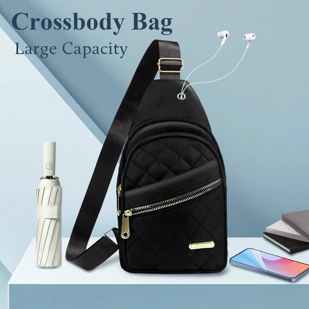 Quilted Sling Backpack Crossbody Bag – Adjustable Shoulder Strap Zipper Casual Daypack for Women Men Travel Everyday Use, Multiple Colors