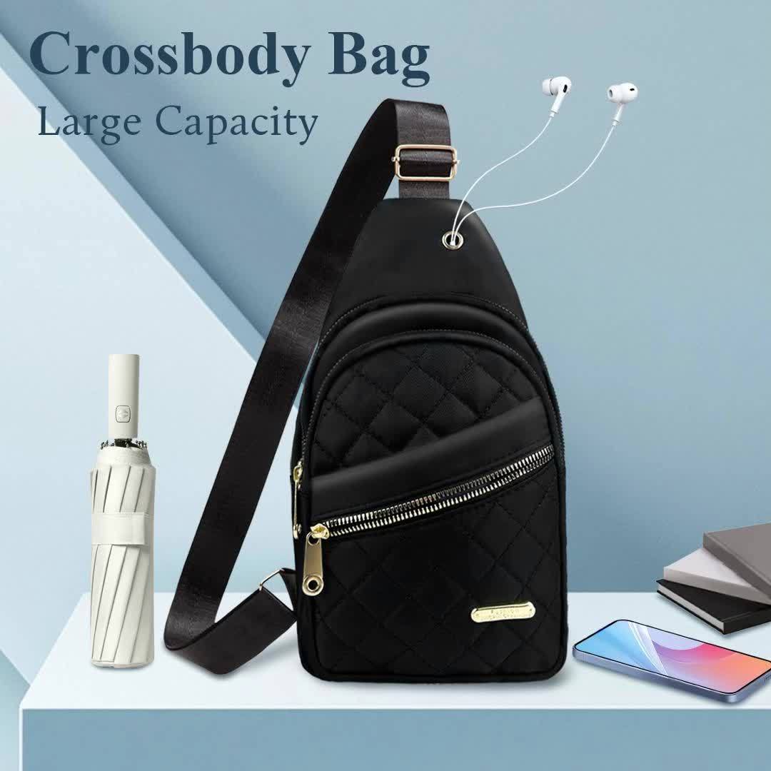 Quilted Sling Backpack Crossbody Bag – Adjustable Shoulder Strap Zipper Casual Daypack for Women Men Travel Everyday Use, Multiple Colors