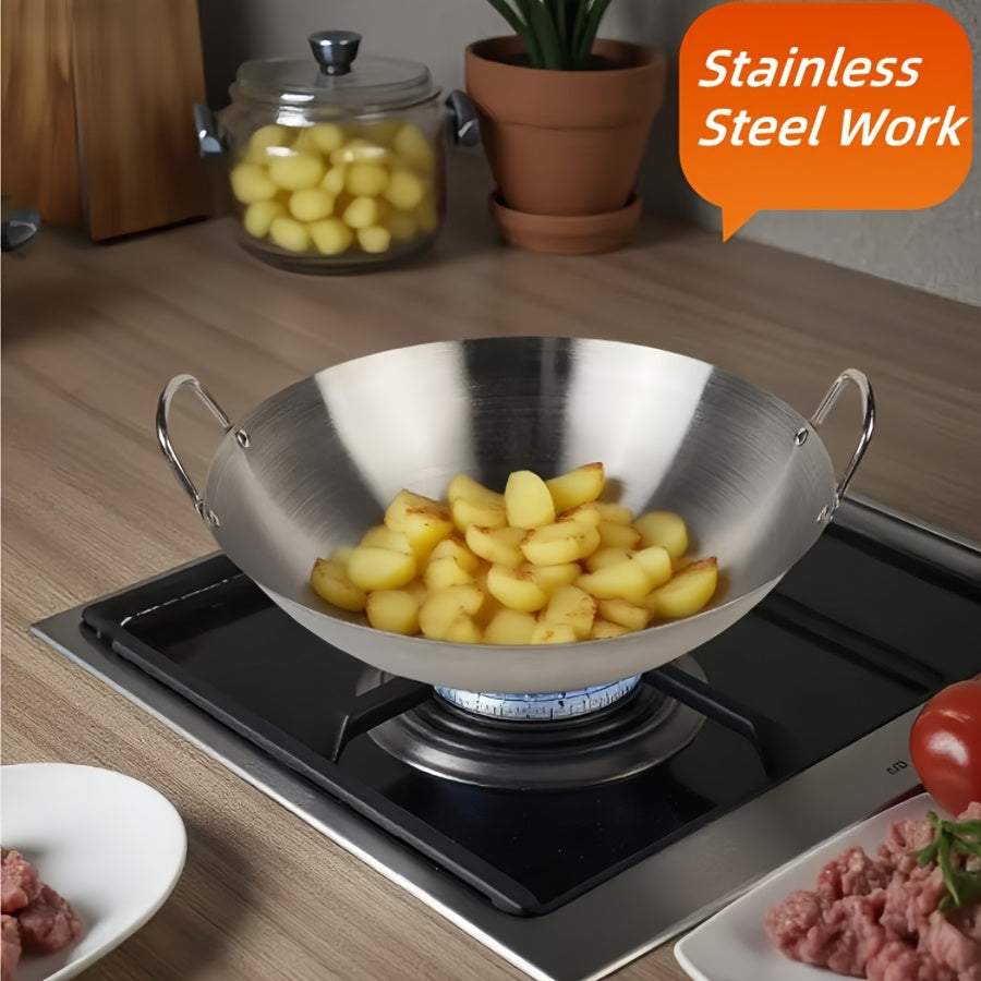 Stainless Steel Stir Fry Skillet Non-Stick Frying Pan Open Fire Cookware for Camping Outdoor Home Kitchen Restaurant 4 Sizes 26cm 30cm 36cm 38cm