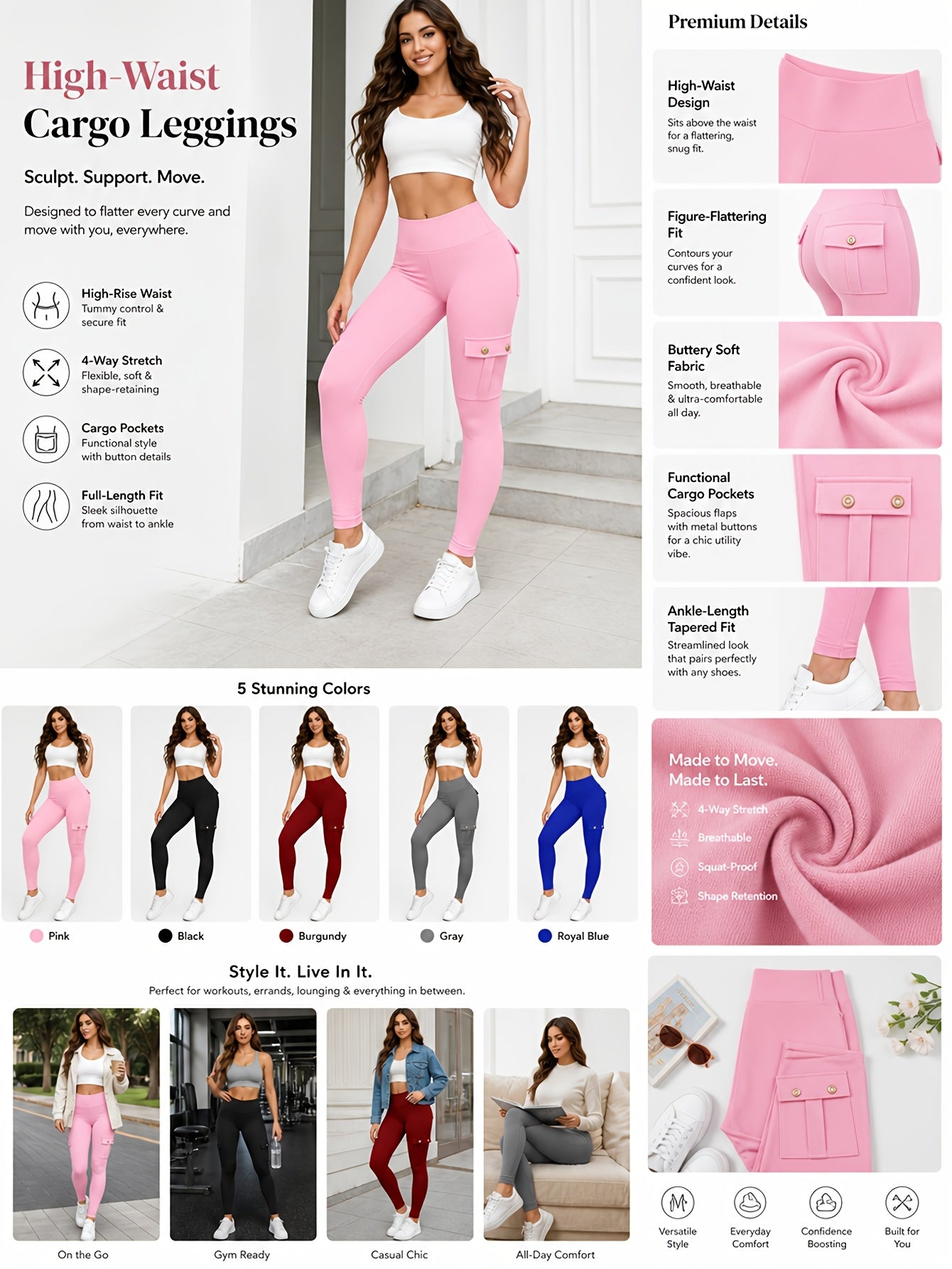 5 Pack Women's High Waist Yoga Leggings with Pockets – Tummy Control, 4-Way Stretch, Slim Fit, Soft & Breathable Workout Leggings for Gym, Running & Daily Wear, M-XXL