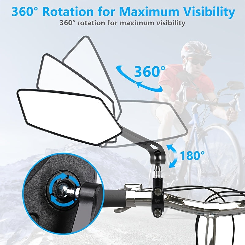 Bike Mirrors 2-Pack HD Rearview – 360° Adjustable & Foldable Handlebar Mirrors for Bicycle, Ebike, Motorcycle & Scooter | Scratch-Resistant HD Glass, High-Speed Stable, Easy Install