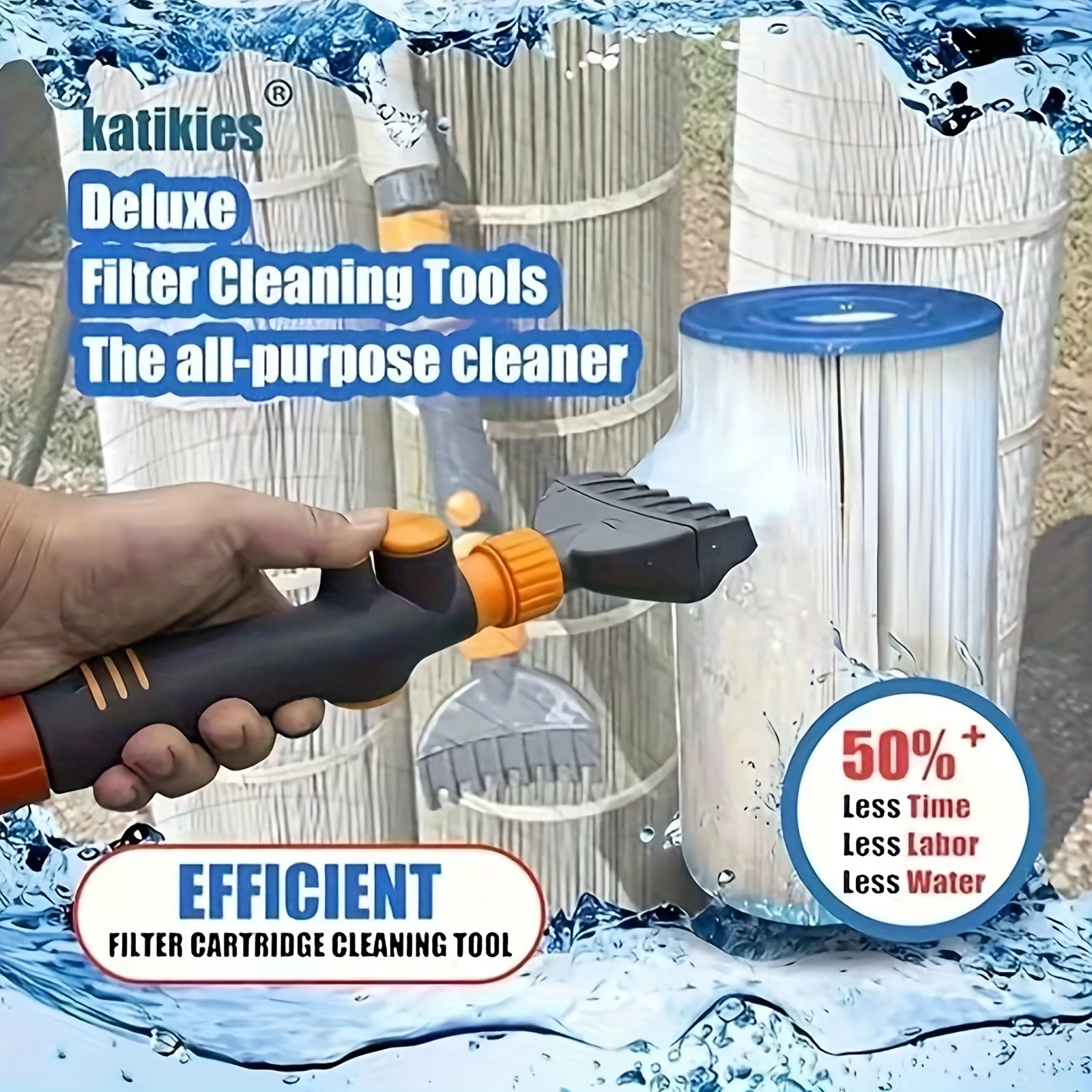 Pool & Spa Filter Cleaner Tool Heavy Duty Ergonomic Handle – Rapid Cartridge Cleaning for Swimming Pool Hot Tub Spa Compatible with Sand DE Cartridge Filters