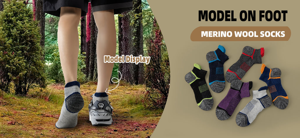 Merino Wool Hiking Ankle Socks 6 Pairs – Low Cut Thick Cushion Sweat-Absorbing Breathable for Running Work Outdoor Men Women M/L