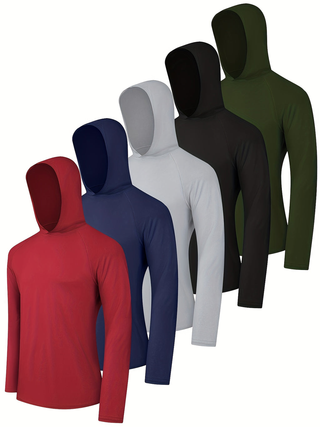 5 Pack Men's Athletic Hoodies Long Sleeve Quick Dry Running Shirts Thumb Holes – Lightweight Rash Guards Fishing S-XXL
