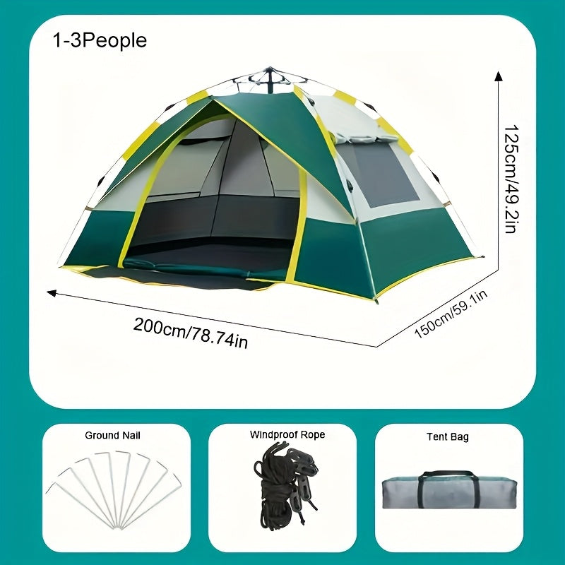 Instant Setup Camping Tent 1-4 Person All Season Automatic Pop-Up Tent Dual Doors Mesh Windows Windproof for Camping Hiking Hunting Backpacking Travel