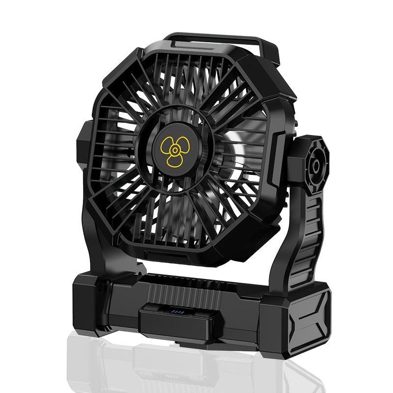Portable Camping Fan 3-in-1 USB Rechargeable with LED Lantern 4 Wind Speeds Timer Rotating Function Battery Powered Tent Fan for Camping Hiking BBQ Travel Outdoor Adventures