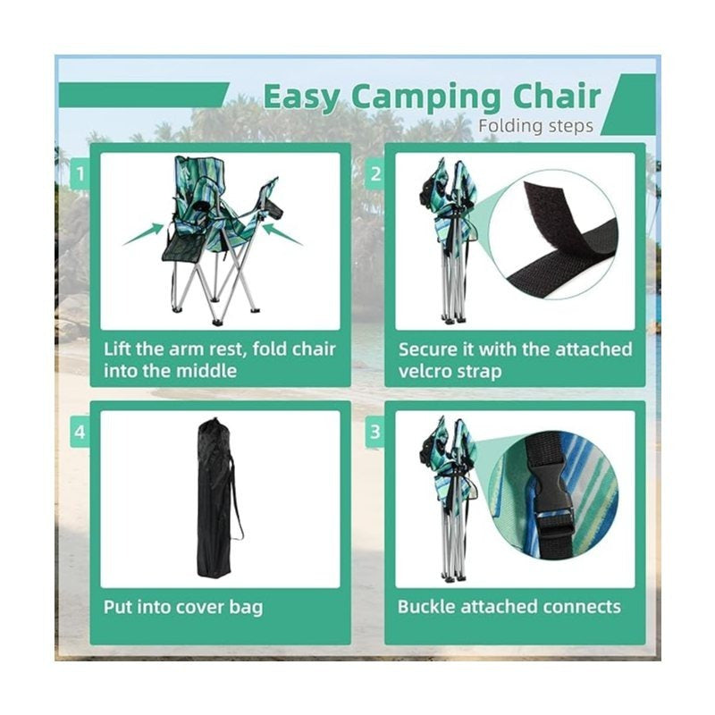 Folding Camping Chair with Canopy Sunshade Portable Beach Chair – 225 lbs Support Wide Seat Cup Holder Carrying Bag for Outdoor Lawn