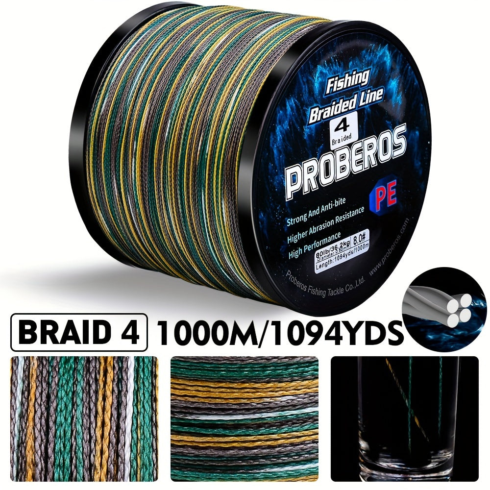 Braided Fishing Line 4 Strand 1094 Yards Abrasion Resistant Zero Stretch Super Strong 6LB-80LB Test Freshwater Saltwater Fishing Line Gray Green Blue Camouflage Green Camouflage