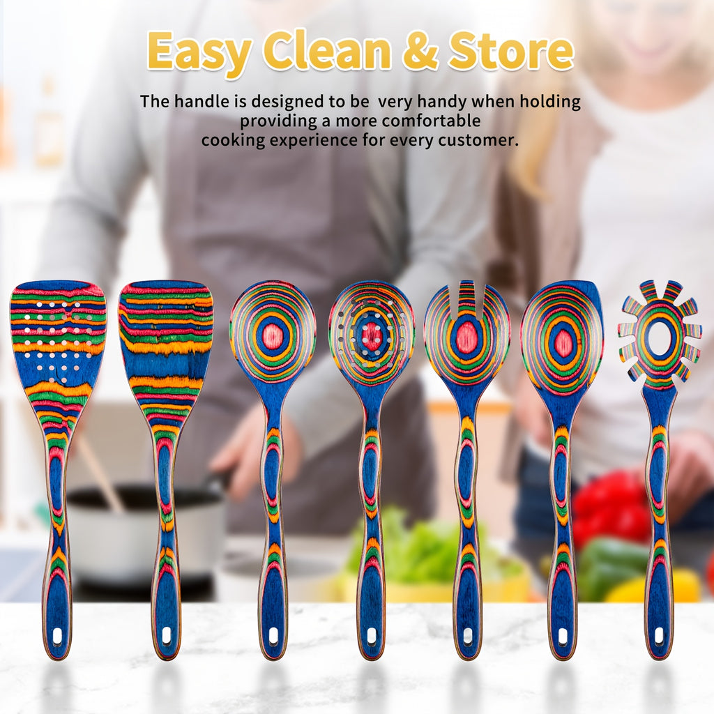 Spurtle Set Wooden Kitchen Utensils – Pakkawood Cooking Utensils Set with Wood Serving Spatula Spoon for Cooking Stirring Serving – Kitchen Gift for Women & Men