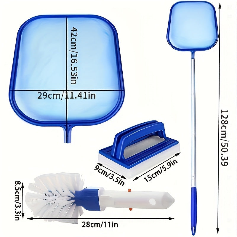 Pool Cleaning Set 3-Piece with 5-Section Aluminum Telescoping Pole, Leaf Skimmer Net & Pool Brush - Complete Pool Cleaner Kit for Above Ground & In-Ground Pools, Hot Tubs, Spas & Garden Ponds