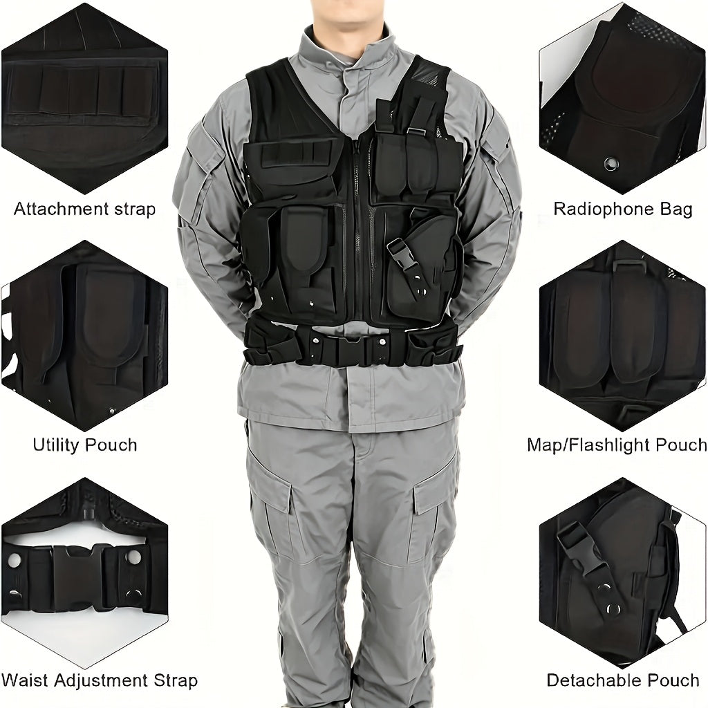 Quick Release Multi-Functional Breathable Outdoor Vest – Camping Hiking Fishing Training Black Khaki Military Green