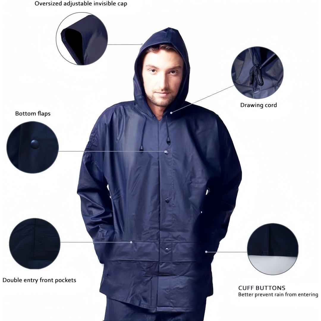 Waterproof Rain Suit for Men Women – Ultra Lite Rain Jacket & Pants Set Windproof Packable Rain Gear for Hiking Camping Cycling Fishing Outdoor Sports S-XXXL Navy Blue