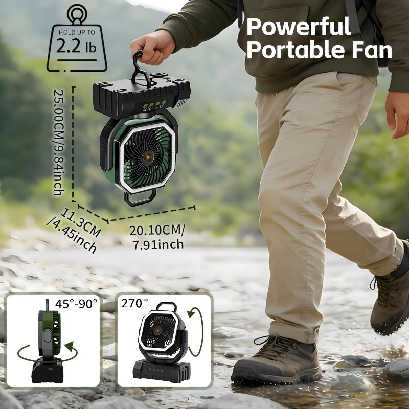20000mAh Rechargeable Camping Fan 59-Hour Runtime Oscillating Tent Fan with Remote LED Lantern 4 Speeds USB Charging for Outdoor Patio Garage Power Outage Green Pink Orange