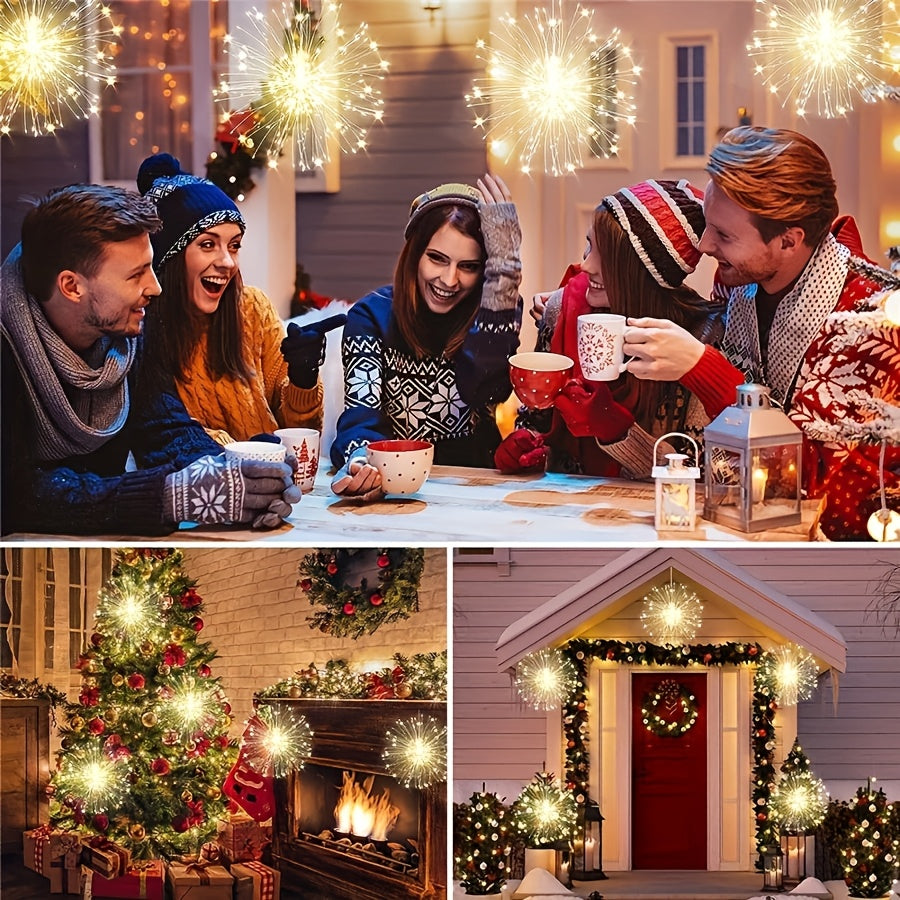 Solar Firework Lights Outdoor 240/360/450 LED Starburst Sphere Hanging Lights - IP65 Waterproof 8 Modes Copper Wire Fairy Lights - Garden Patio Tree Umbrella Tent Decoration Warm White Multicolor