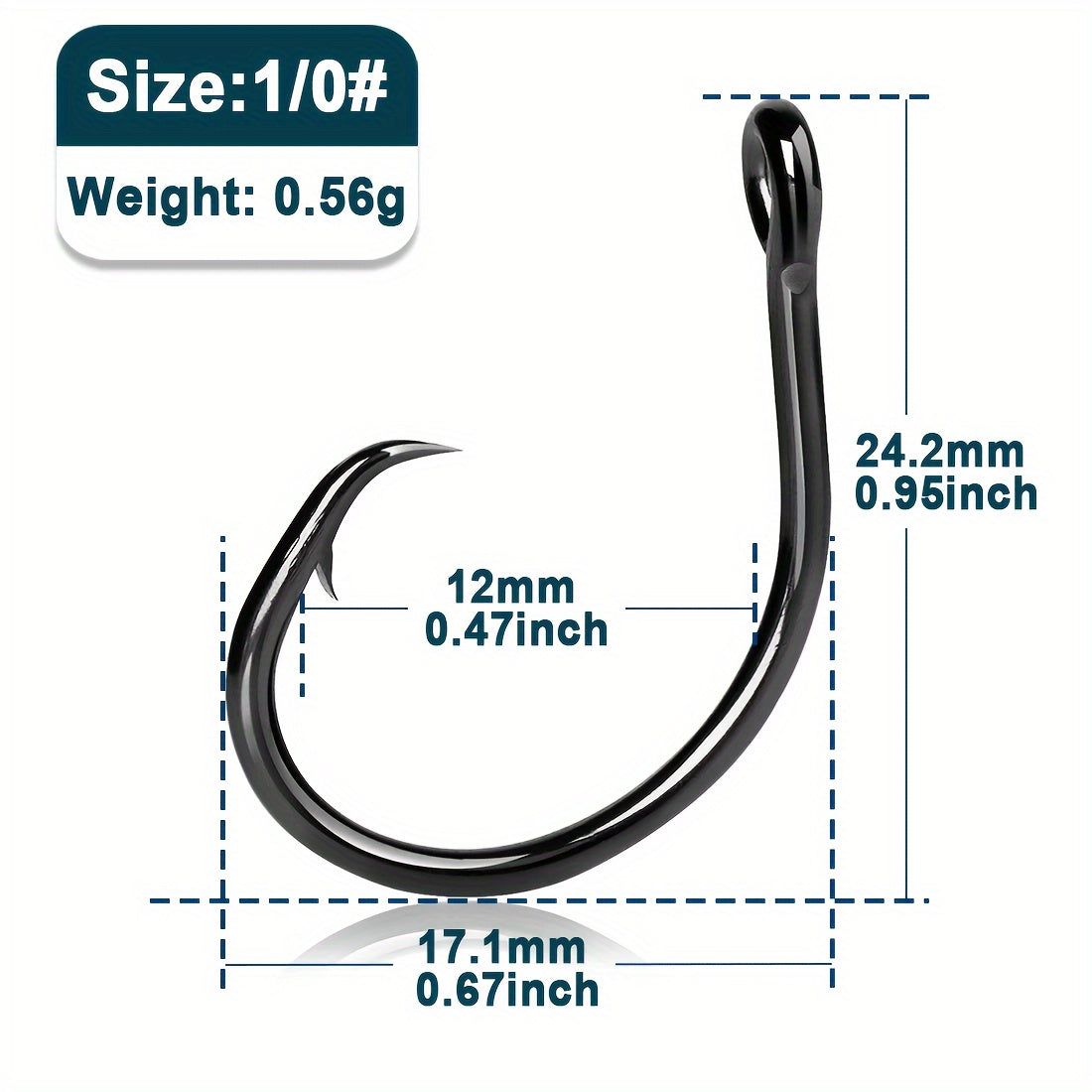Circle Hooks for Fishing 50 Pack – High Carbon Steel Wide Gap Non-Offset Bait Hooks for Catfish, Bass, Salmon, Trout, Saltwater & Freshwater, Sizes 1# to 6/0#, Catch & Release Friendly