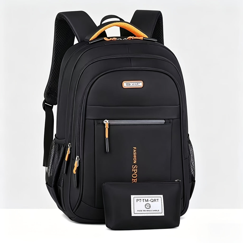 Men's Large Capacity Travel Backpack 3-Piece Set – Durable Nylon, Multi-Compartment Business & Campus Bag with Adjustable Straps, Black Laptop Backpack for Men