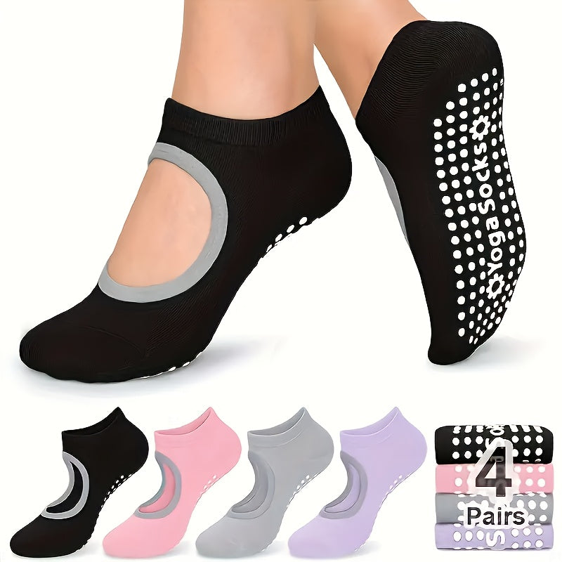 Non-Slip Yoga Socks for Women 4 Pairs Grip Socks with Silicone Dots Open Toe Design Pilates Barre Ballet Dance Fitness Socks Mixed Colors All Seasons