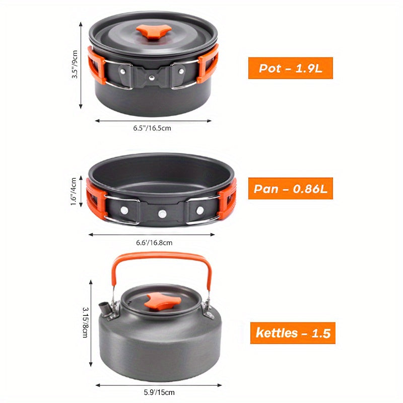 Portable Camping Cookware Set for 2-3 People - Pot Frying Pan Kettle with Cutlery - Foldable Space-Saving Outdoor Cooking Kit for Camping Hiking Backpacking - Lightweight Camp Kitchen Set