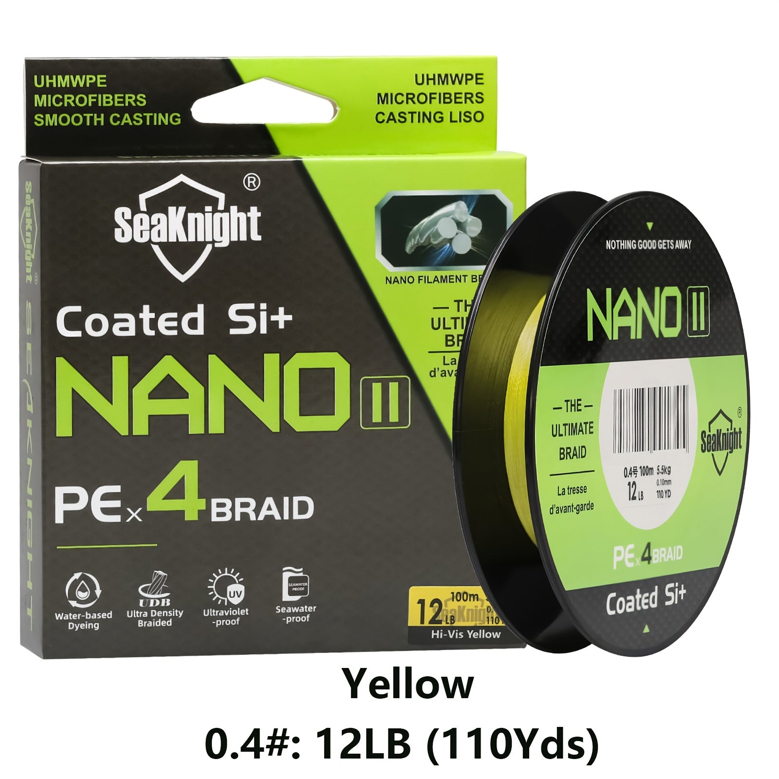 PE Braided Fishing Line 4-Strand – Ultra-Strong UHMWPE Zero Stretch Smooth Casting Line for Bass Trout Catfish Freshwater Saltwater Fishing – Low-Vis Green, Hi-Vis Green & Yellow – 7–15LB 110 & 327 Yds