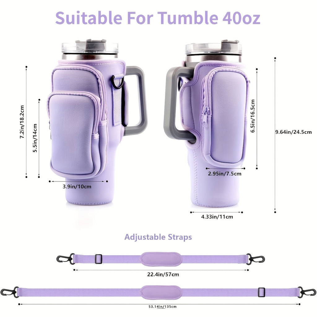 Water Bottle Carrier Bag with Silicone Sleeve 3 Pockets Large Capacity Fits 40oz 30oz Stanley Tumbler Outdoor Pouch for Camping Hiking Travel Men Women