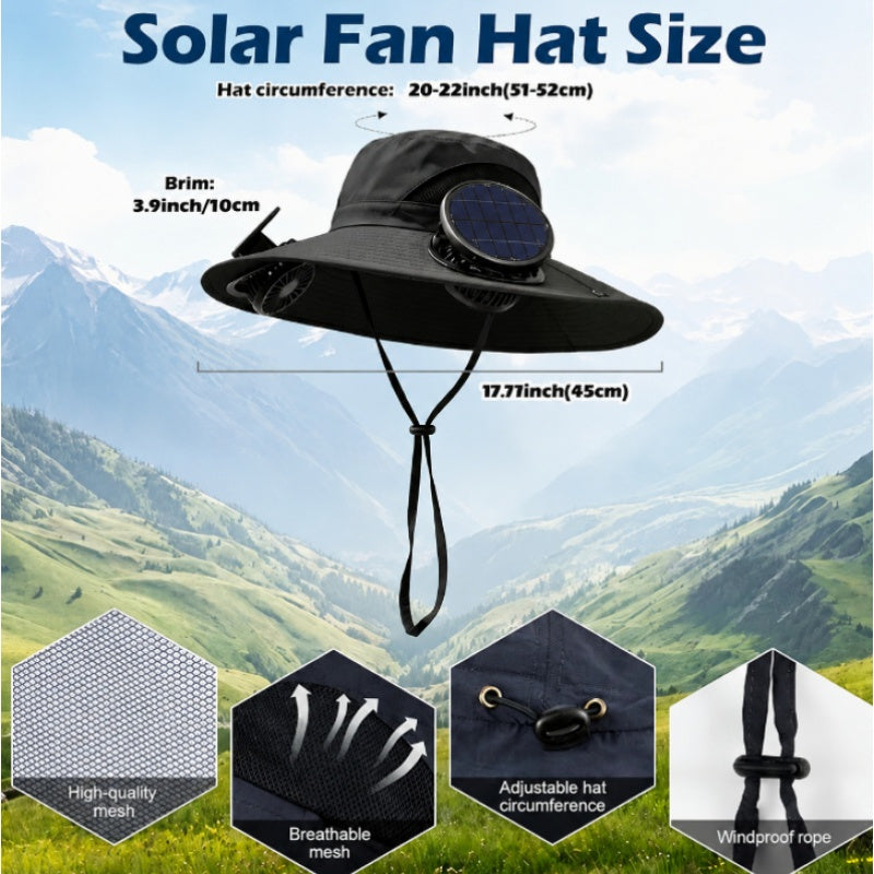 Solar Fan Hat 2 Cooling Fans Wide Brim UV Protection Adjustable – Sun Hat for Men Women Gardening Hiking Travel Outdoor Summer