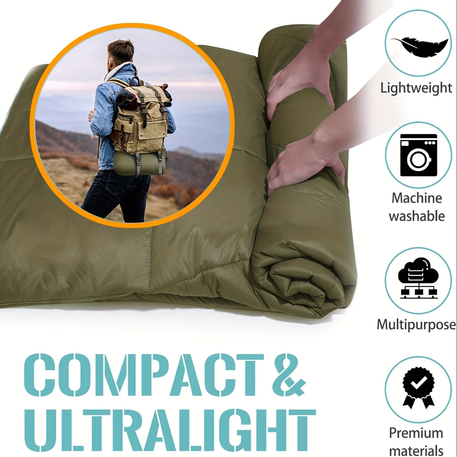 Camping Blanket Puffy Waterproof Foldable Lightweight Warm Outdoor Blanket with 3D Eye Mask for Camping Hiking Travel Stadium Beach 55x79in
