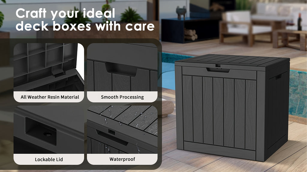 35 Gallon Outdoor Storage Deck Box – UV & Waterproof Lockable Resin Organizer for Patio Furniture, Garden Tools & Toys | Wood Grain & Rattan Style, Indoor Outdoor Use