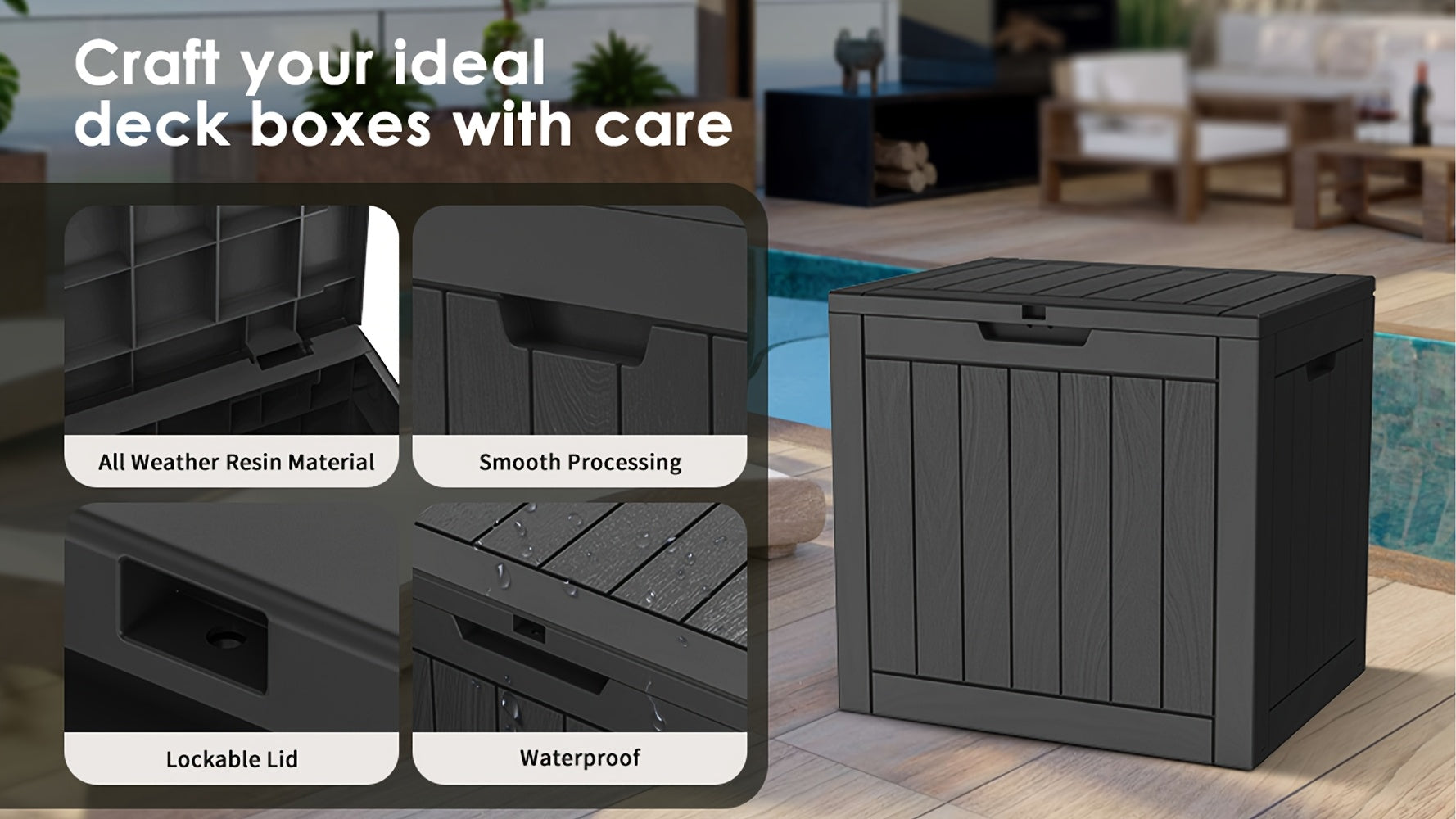 35 Gallon Outdoor Storage Deck Box – UV & Waterproof Lockable Resin Organizer for Patio Furniture, Garden Tools & Toys | Wood Grain & Rattan Style, Indoor Outdoor Use