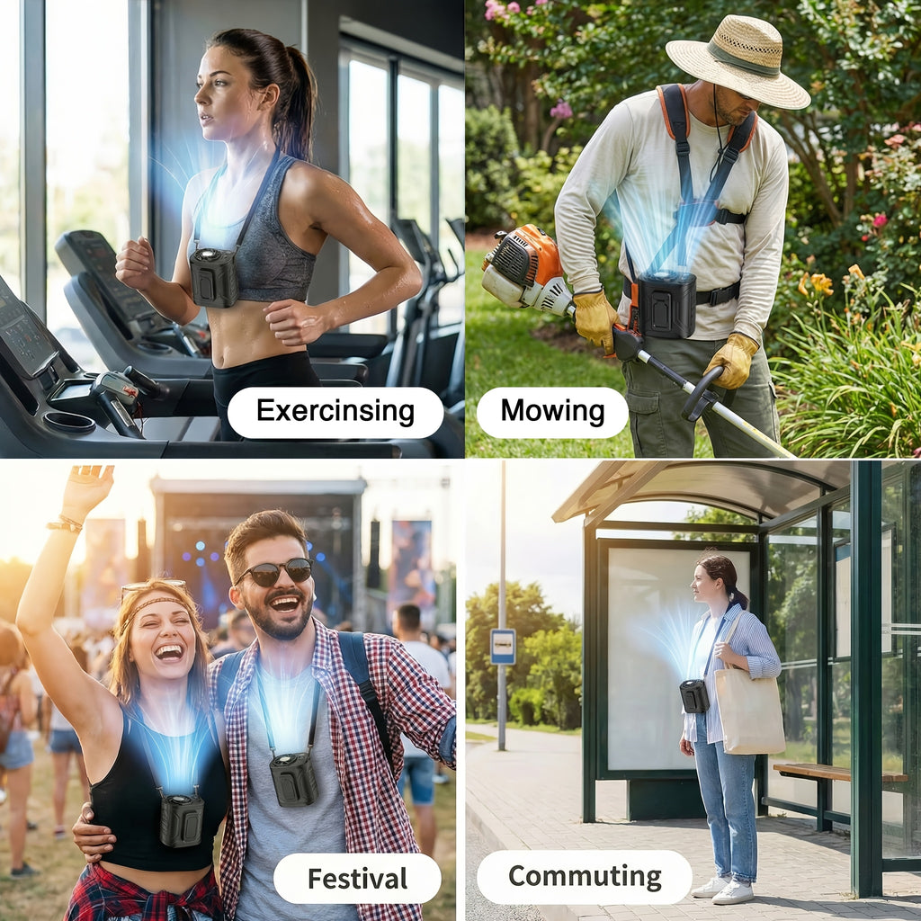 Portable Neck Fan Waist Fan 18000RPM Brushless Motor 199 Speed Settings 5000mAh Battery LED Power Display Outdoor Camping Fishing Hiking Work