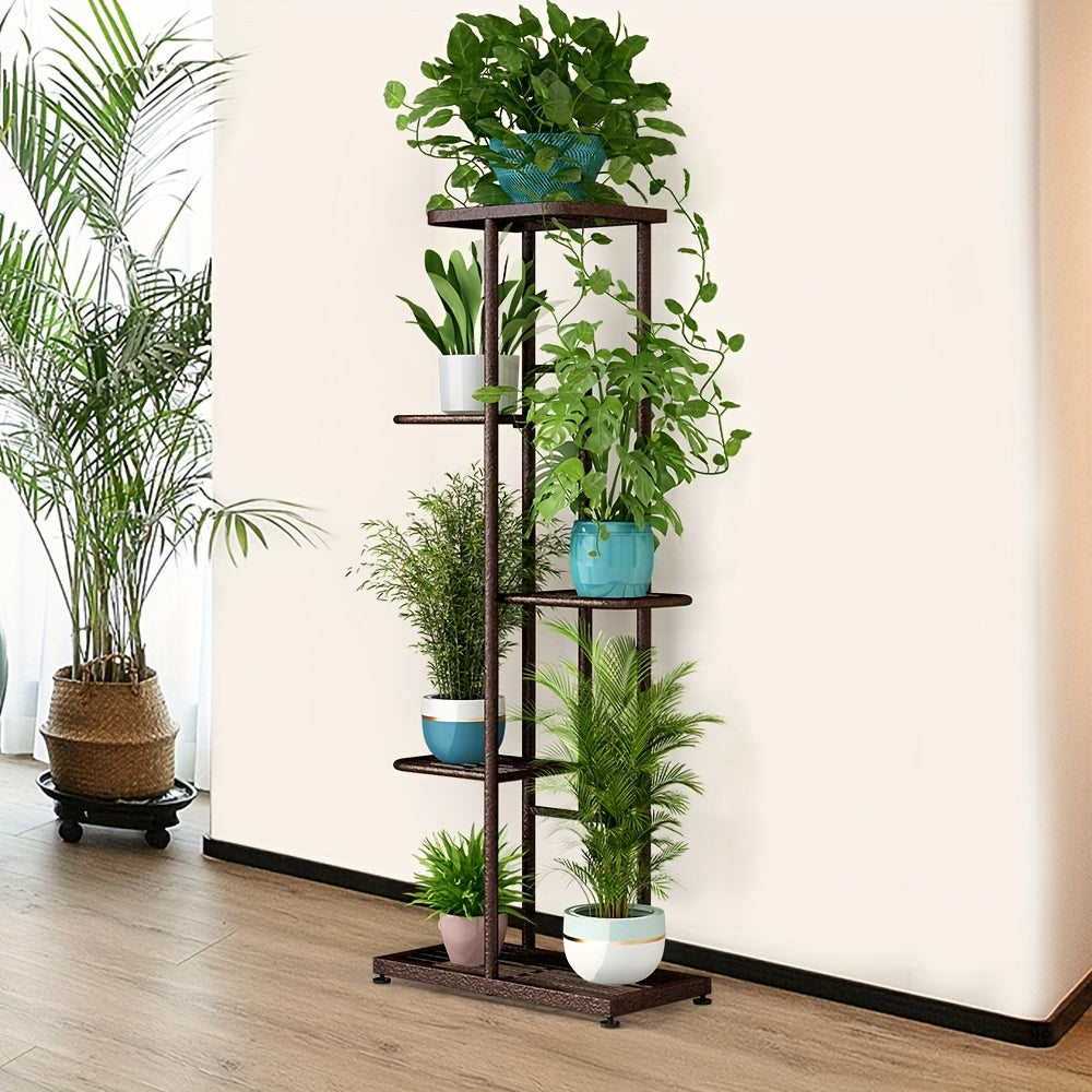 Metal Plant Stand Multi-Tier Indoor Outdoor – 5, 6 or 7 Pot Flower Rack for Living Room, Balcony & Corner Display, Anti-Rust Finish, Dark Grey Bronze Green White