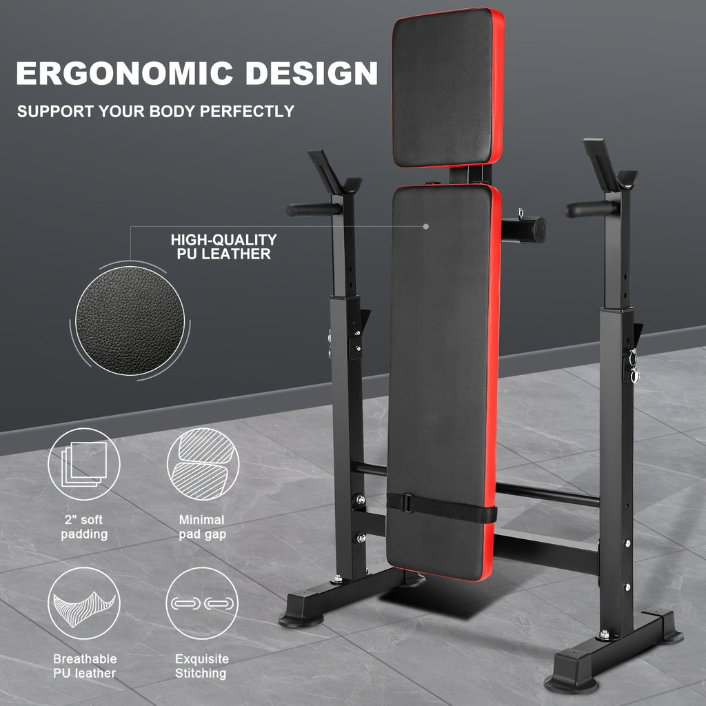 Weight Bench Set with Squat Rack – Adjustable Foldable Workout Bench Press, Leg Developer & Preacher Curl Pad for Home Gym Full Body Training | 800–1200 LBS Capacity | Black, Red, Pink