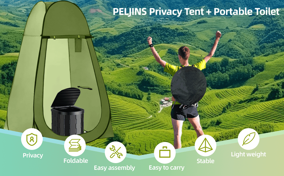Portable Camping Toilet with Privacy Tent Pop Up Potty Shelter 12 Toilet Bags for Adults Outdoor Camping Travel Changing Shower