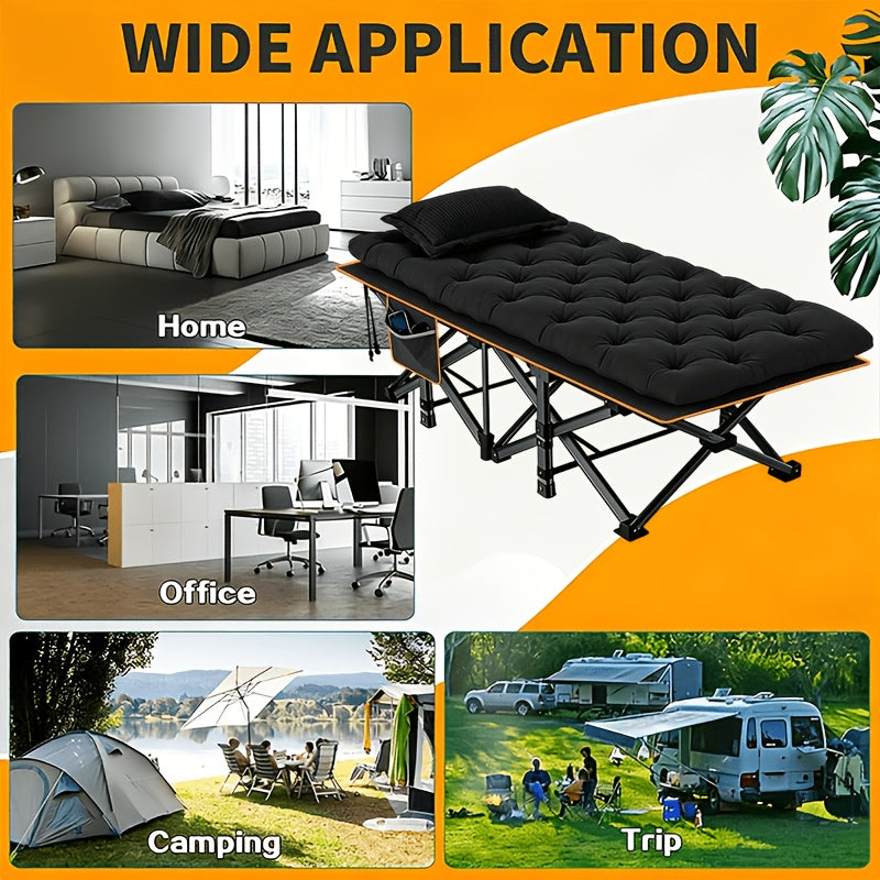 Folding Camping Cot Heavy Duty 500-700 LBS – Extra Large 75-Inch Portable Guest Bed with Mattress, Ergonomic Sturdy Frame for Camping, Hiking, Patio, Home & Outdoor Use