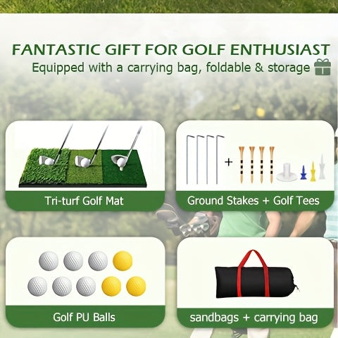 Golf Practice Net with Mat Set 10x7ft – Heavy Duty Backyard Hitting Net with 3-in-1 Turf Mat, Golf Balls & Carry Bag for Indoor & Outdoor Training