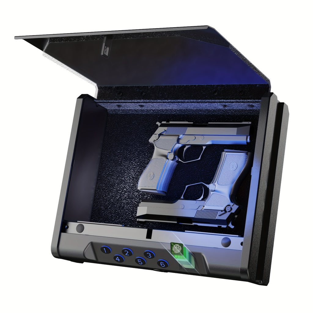 Fingerprint Pistol Safe Quick Access Handgun Safe Box for 2 Guns – Biometric Gun Safe with Backup USB-C, Bedside Car Nightstand Vault for Pistols Cash Documents