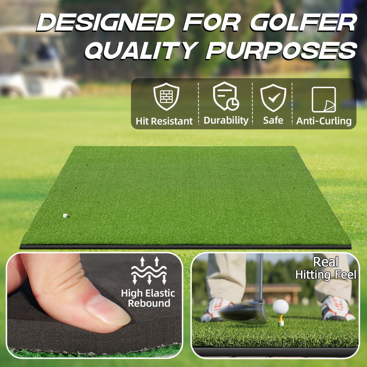 Golf Hitting Mat 5x3ft 21mm & 5x4ft Dual-Turf 31mm – Indoor Outdoor Practice Mat with Balls Tees Gift for Golfers