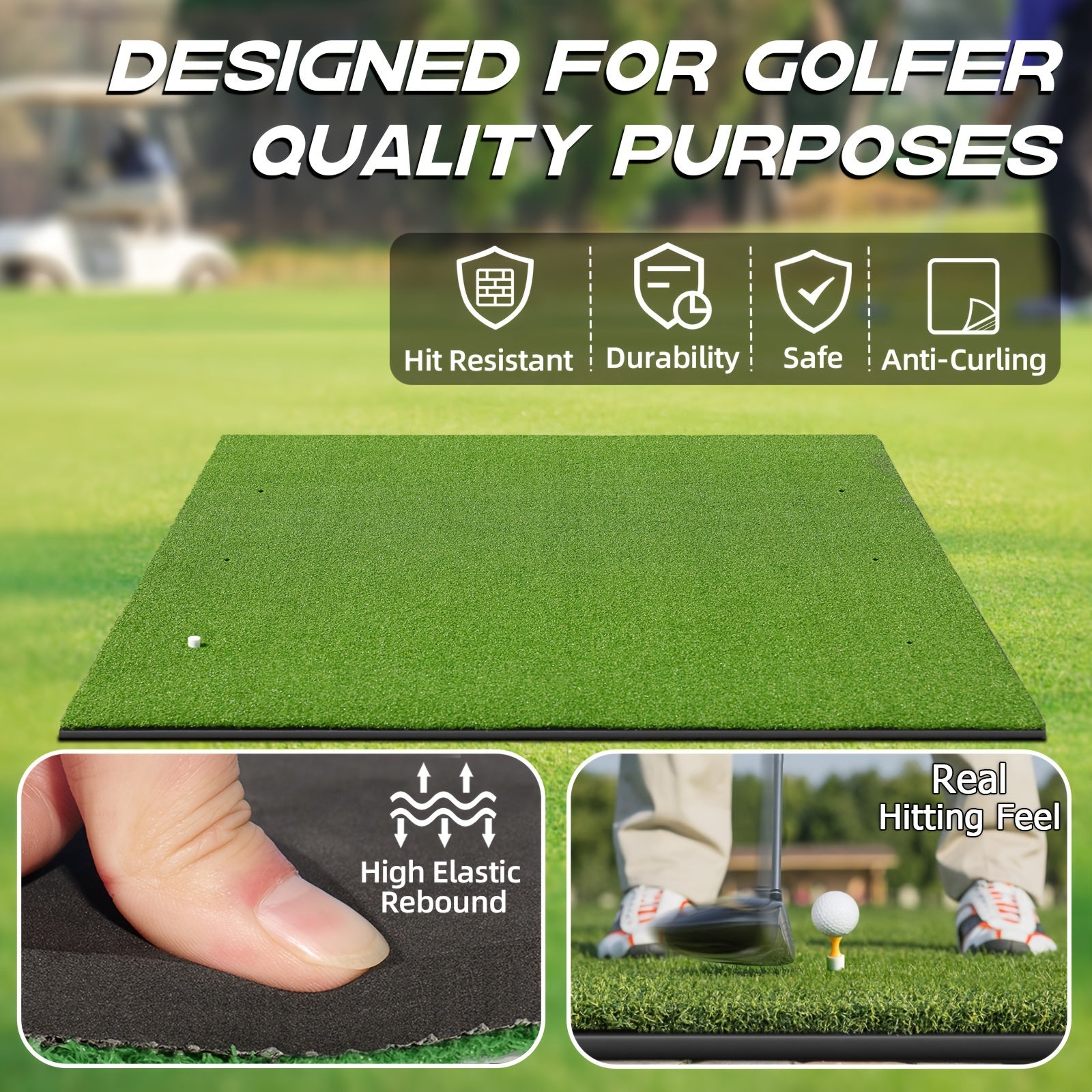 Golf Hitting Mat 5x3ft 21mm & 5x4ft Dual-Turf 31mm – Indoor Outdoor Practice Mat with Balls Tees Gift for Golfers