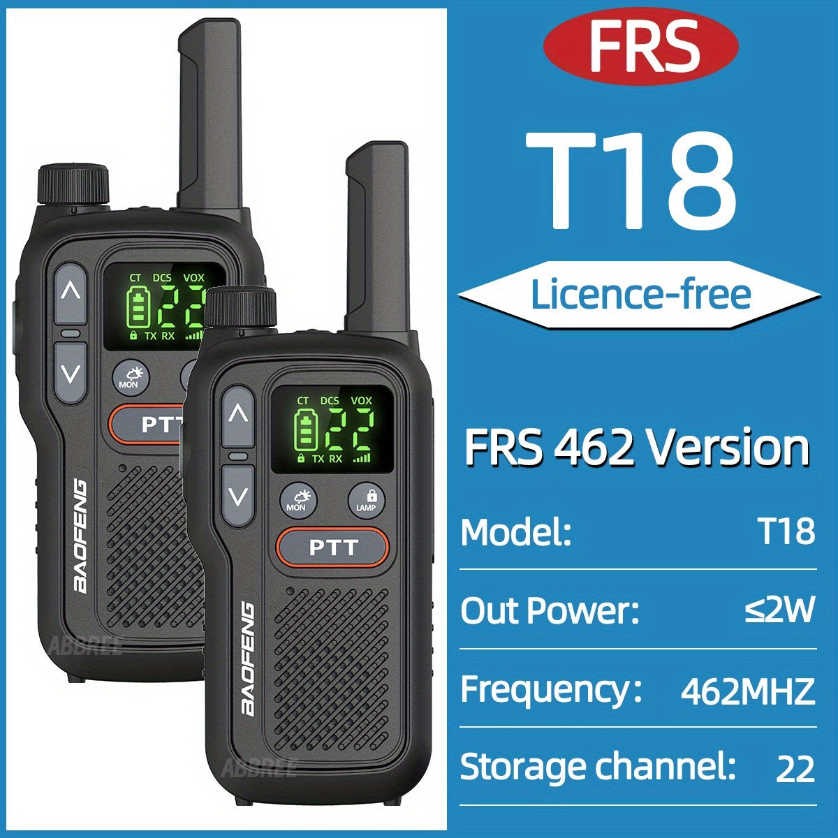 Long Range Walkie Talkies for Adults BF-T18 FRS Two Way Radio Rechargeable 1500mAh USB-C NOAA VOX LED Flashlight Hiking Camping
