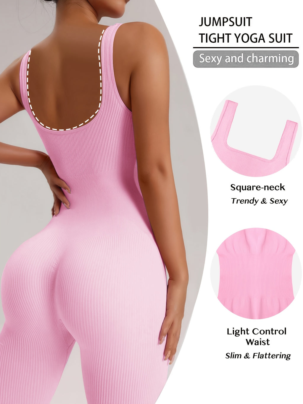 Women's Sleeveless Square Neck Jumpsuit 90% Nylon Stretch Bodysuit for Yoga Pilates Running Fitness Exercise Gym Workout One Piece S M L XL Multicolor