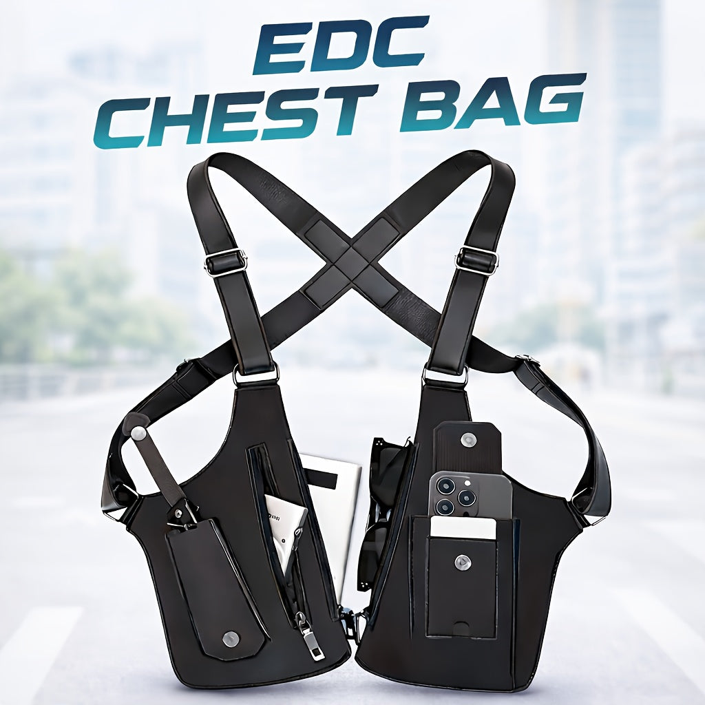 Men's Vintage Chest Bag Crossbody Pack with Phone Holder – Lightweight Outdoor Vest Bag for Cycling Hiking Running Fitness